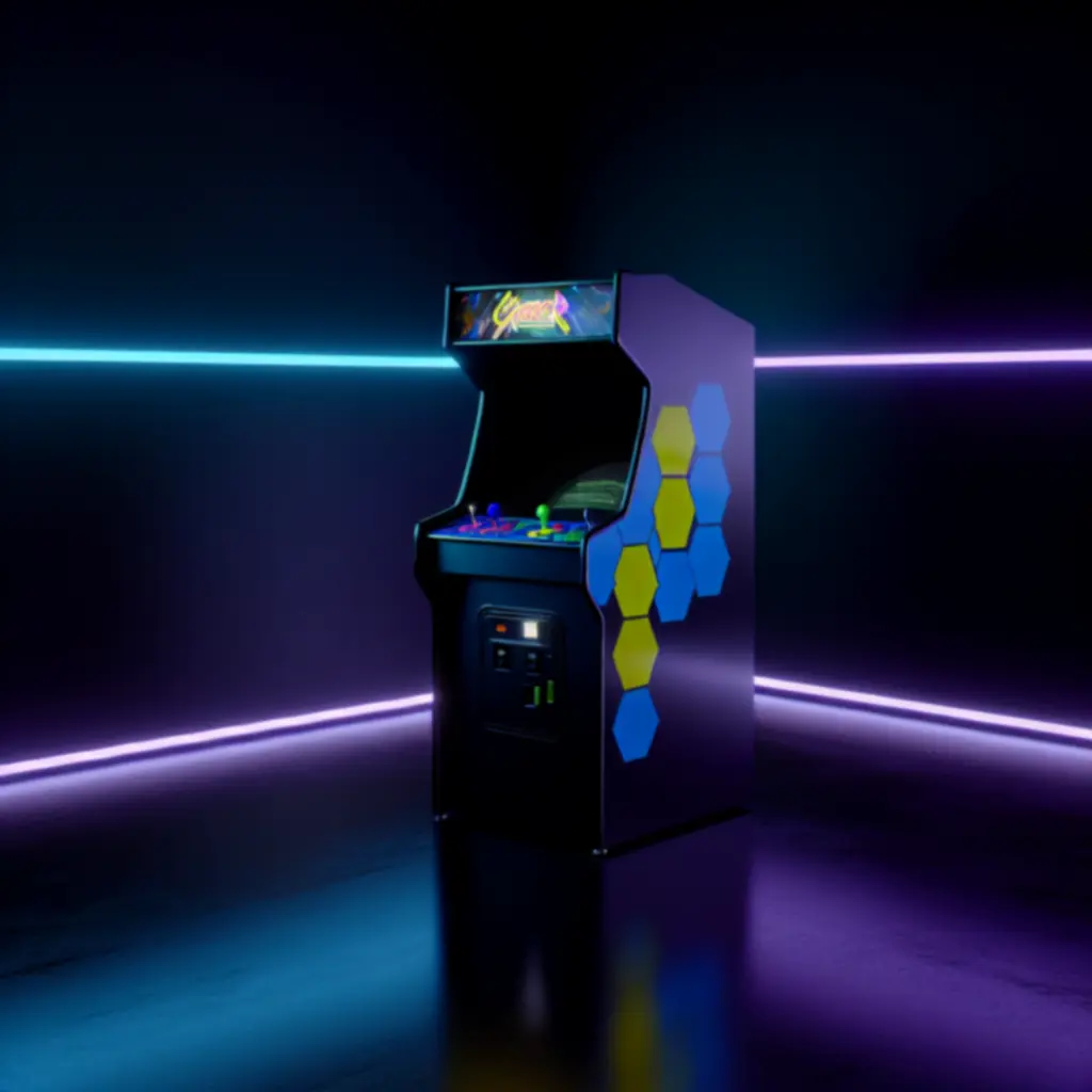 Neon megvilágítású klasszikus árkád kabinet