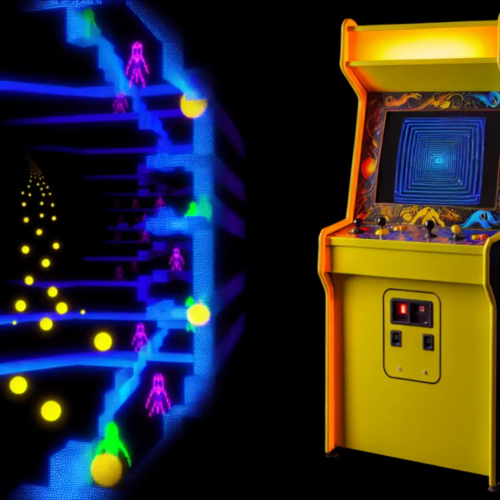 Pac-Man klasszikus kabinetje neon világításban